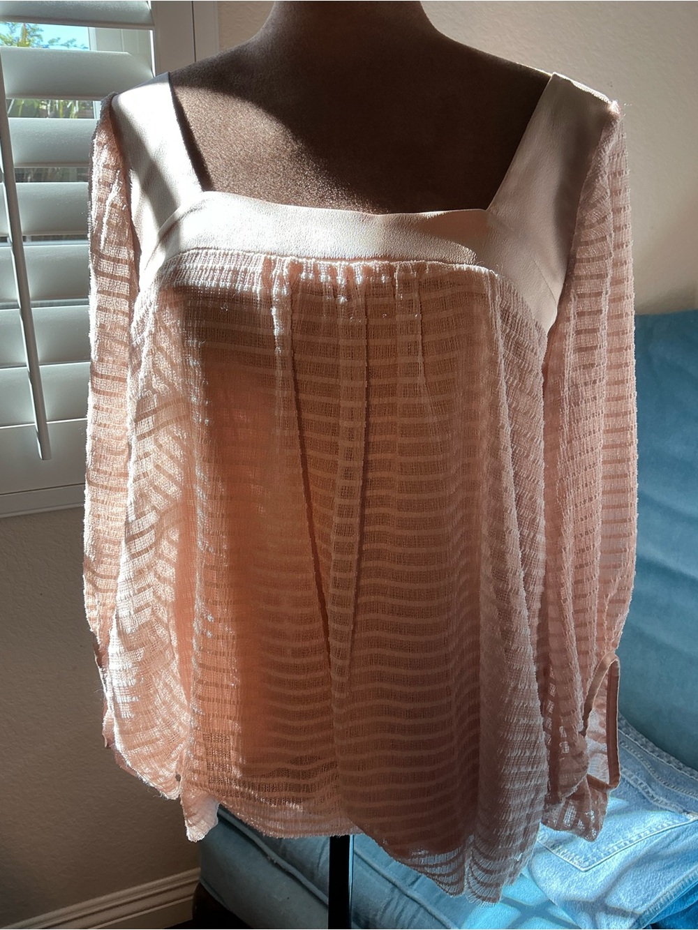 Meadow Rue Light Pink Square-Neck Sheer Blouse